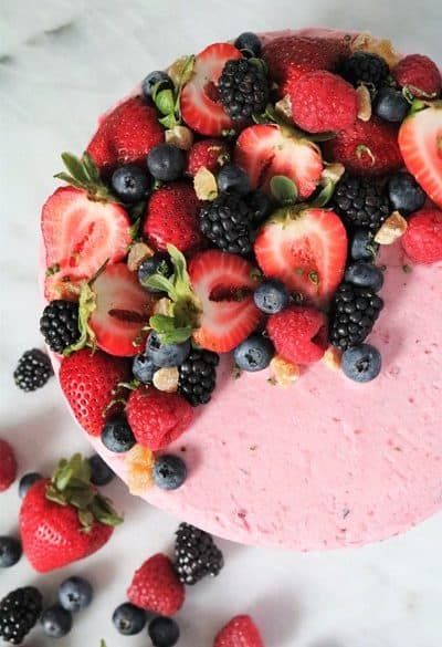 Naked Chocolate Cake with Mixed Berry Ginger Frosting