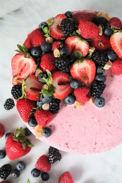 Naked Chocolate Cake with Mixed Berry Ginger Frosting