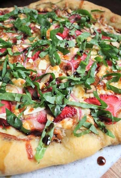Strawberry Spinach Salad Pizza Closeup