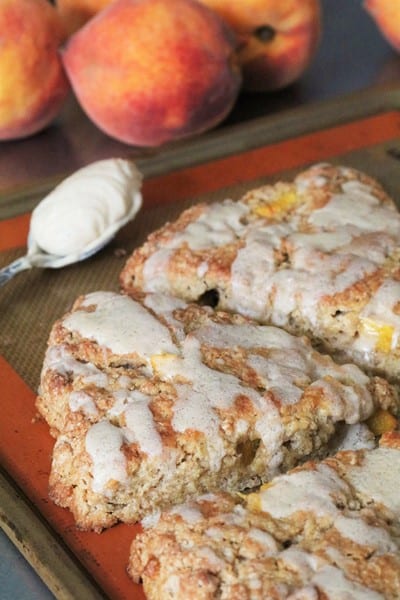 Peach Scones Topped with Brown Butter Glaxe