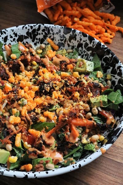 Chopped BBQ Ranch Salad topped with Cheetos #cheetos #choppedsalad