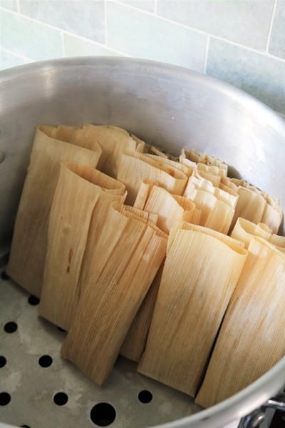 Pumpkin Pie Tamales in the steamer