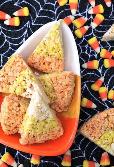Candy Corn Rice Crispy Treats #HalloweenTreatsWeek