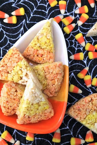 Candy Corn Rice Crispy Treats #HalloweenTreatsWeek