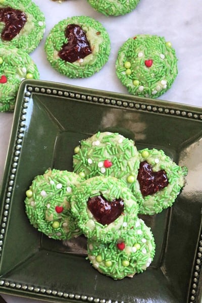 Grinch Heart Thumbprint Cookies #ChristmasCookies