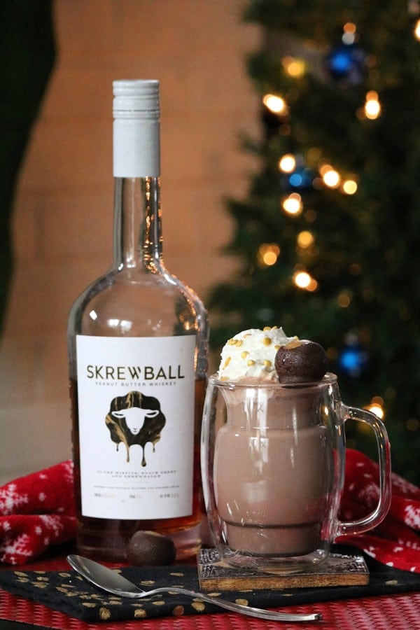 Boozy Buckeye Hot Chocolate with Skrewball Peanut Butter Whiskey