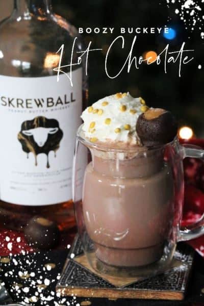 Boozy Buckeye Hot Chocolate #hotcocoa #PBchocSat #buckeyes
