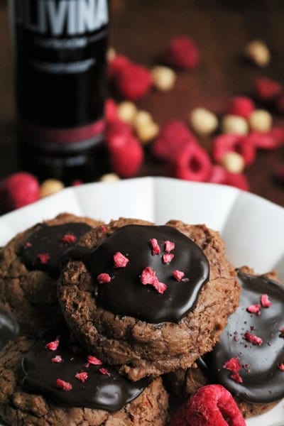 Hazelnut & Raspberry Brownie Cookies with Balsamic Vinegar