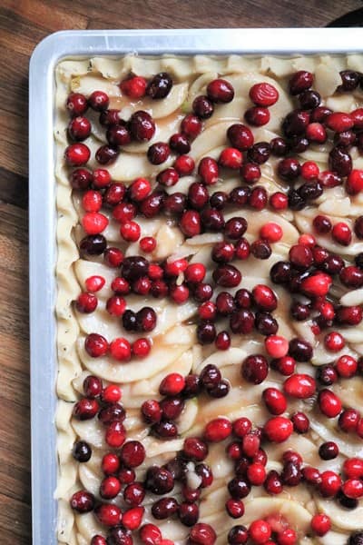 Uncooked Pear Cranberry Slab Pie