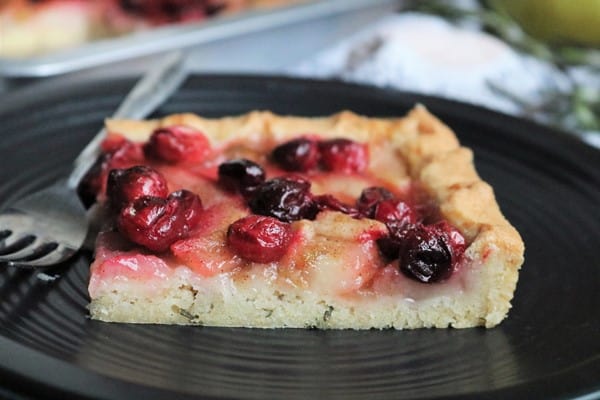 Pear Cranberry Slab Pie with Rosemary Sugar Cookie Crust Slice