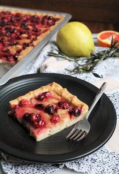 Pear Cranberry Slab Pie with Rosemary Sugar Cookie Crust #pear #cranberry #slabpie
