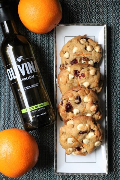 Cranberry White Chocolate Chip Cookies made with Blood Orange Olive Oil #olivinataproom #thespoffycookiei