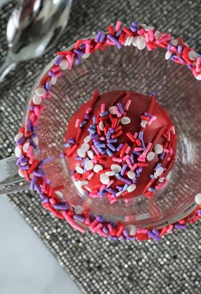 Red Velvet Hot Chocolate Bombs in a Mug