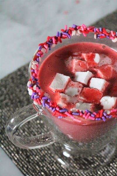 Red Velvet Hot Chocolate with Marshmallows