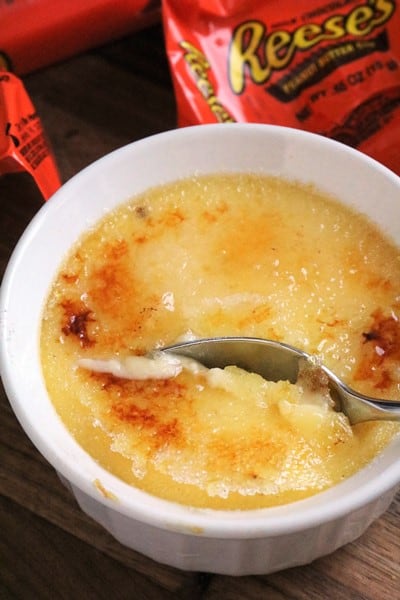 Peanut Butter Cup Creme Brulee for Two made in a Slow Cooker