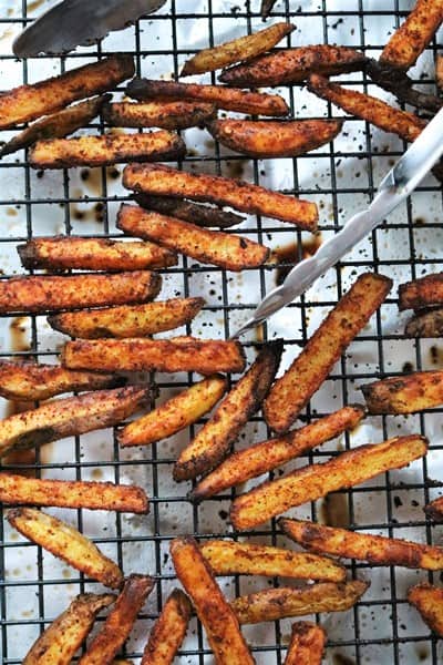 Nacho Fries baked on a wire rack