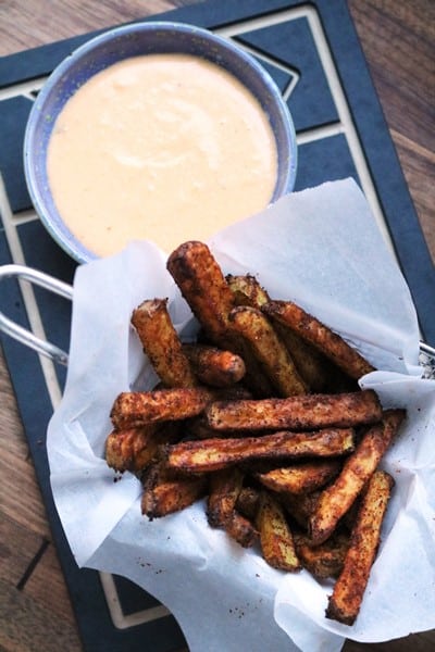Baked Nacho Fries with a side of Nacho Cheese Dip