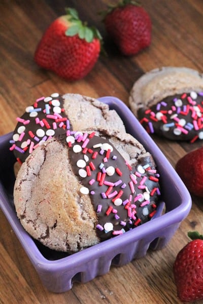 Strawberry Sugar Cookies dipped in Chocolate