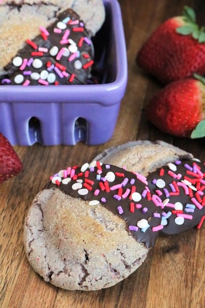 Chocolate Covered Freeze-Dried Strawberry Sugar Cookies 