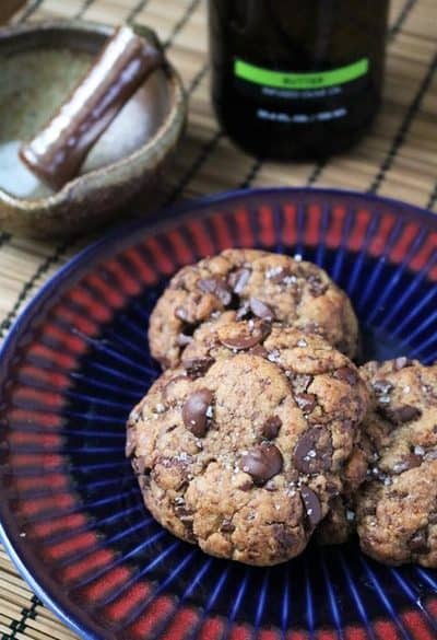 Dark Chocolate Chip Cookies made with olive oil