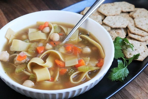 Quick Chickpea Noodle Soup with Crackers