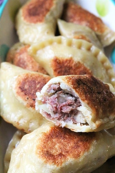 Pierogi stuffed with corned beef and cabbage