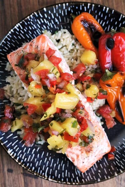 Grilled Salmon with Pineapple Salsa and Cilantro-Lime Rice