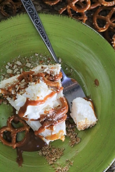 Slice of Irish Cream Pie with Pretzel Crust & Whiskey Caramel