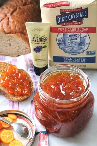 Kumquat Marmalade made with Melissa's Produce Dixie Crystals Sugar and Taylor & Colledge Lavender Extract