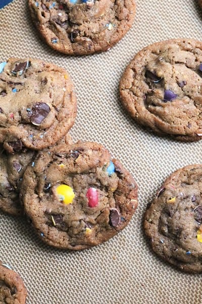 Malted Dark Chocolate Cadbury Egg Cookies on Baking Sheet