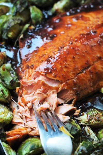 Hoisin Glazed Salmon and Brussels Sprouts #easydinner #onepan