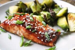 Hoisin Glazed Salmon with side of Brussels Sprouts