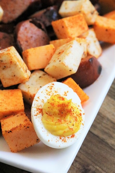 BBQ Deviled Eggs with Sausage and Cheese Plate