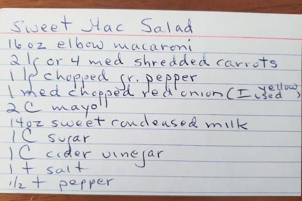 Mom's Sweet Mac Salad Ingredients