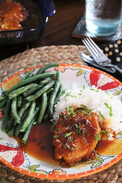 Apricot Pork Chops with Rice and Green Beans