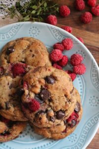 Raspberry and Thyme Dark Chocolate Chip Brown Butter Cookies