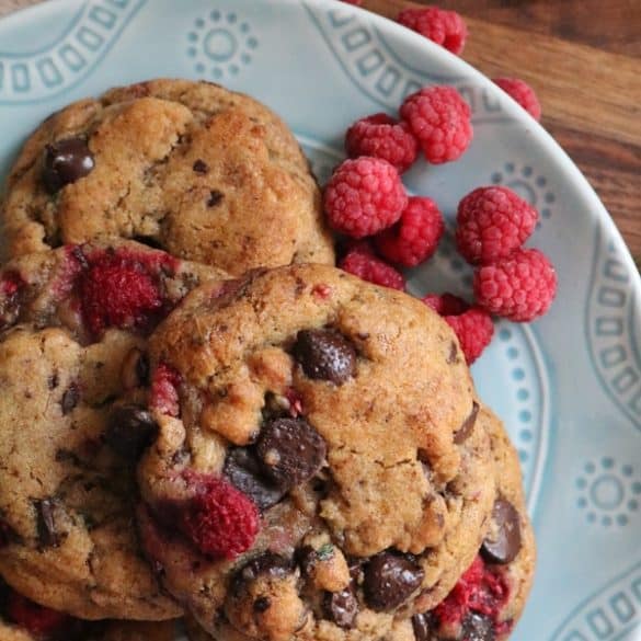 Raspberry and Thyme Dark Chocolate Chip Brown Butter Cookies