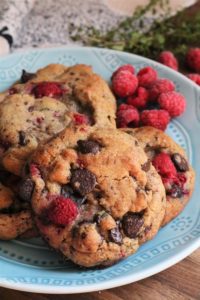 Dark Chocolate Chip Brown Butter Cookies with Raspberry and Thyme