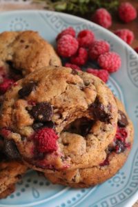 Raspberry Thyme Dark Chocolate Chip Brown Butter Cookies Bite