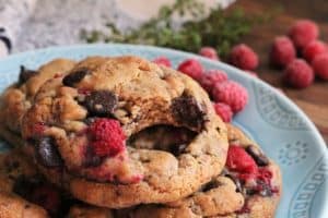 Raspberry Thyme Dark Chocolate Chip Brown Butter Cookies