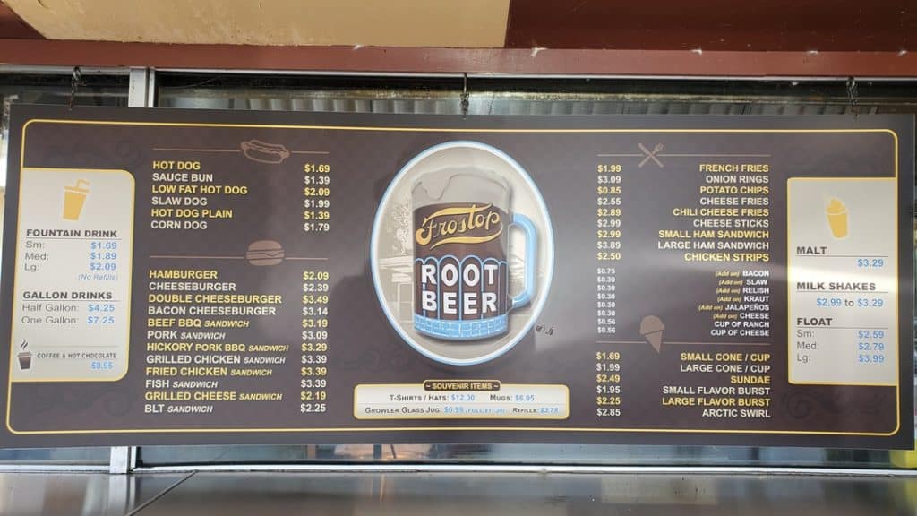 Frostop Root Beer Drive-In Menu