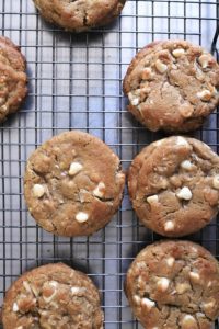 Lemongrass Coconut White Chocolate Chip Cookies cooling on a wire rack