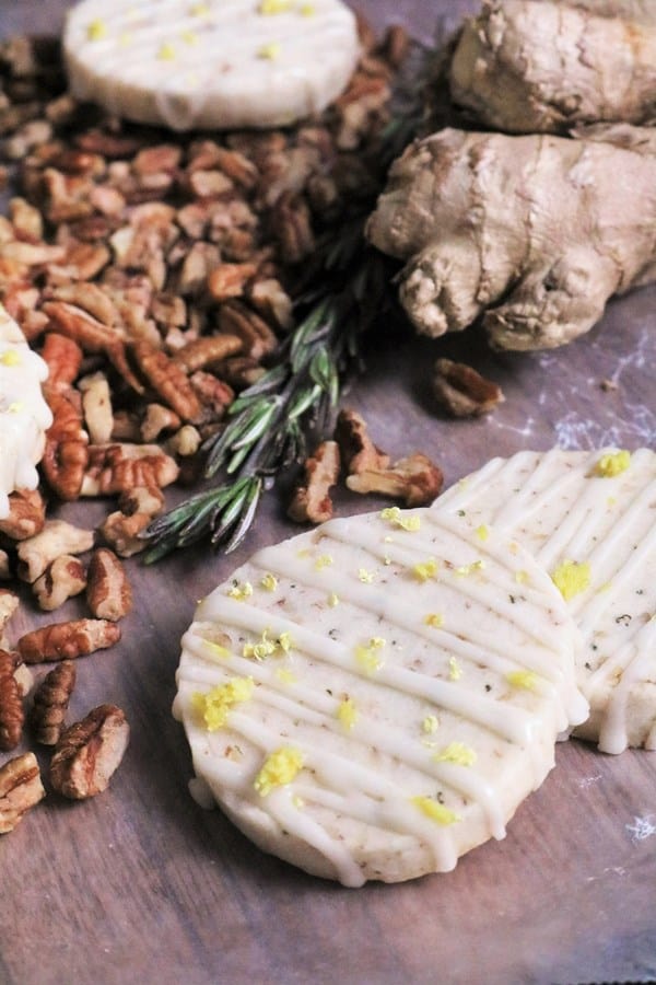 Rosemary Pecan Shortbread with Honey-Ginger Icing