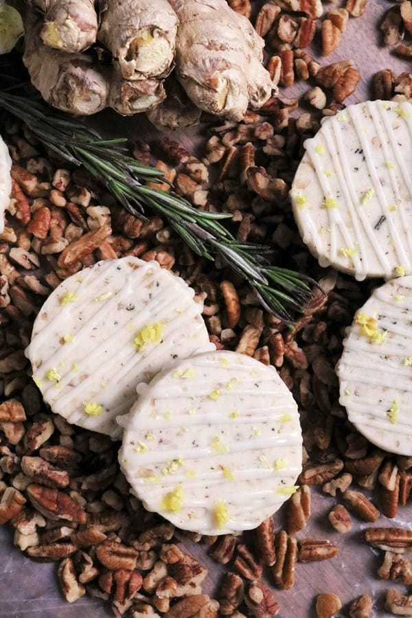 Rosemary Pecan Shortbread Cookies with Honey-Ginger Icing #thespiffycookie