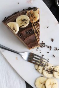 Slice of Anna Banana Cake with Peanut Butter Chocolate Fudge Frosting