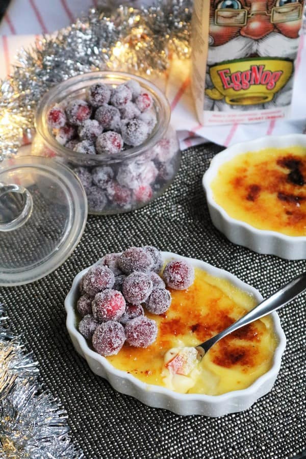 Eggnog Crème Brûlée with Sugared Cranberries