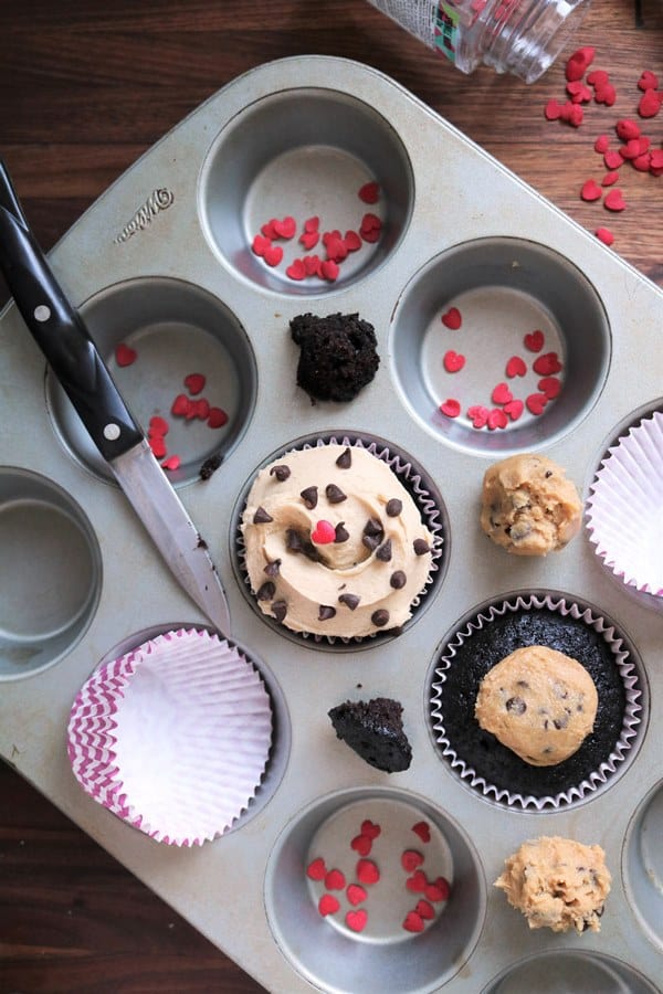 Chocolate Cookie Dough Cupcakes for Two