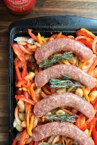 One Sheet Pan Italian Sausage with Gnocchi, Peppers, & Onions