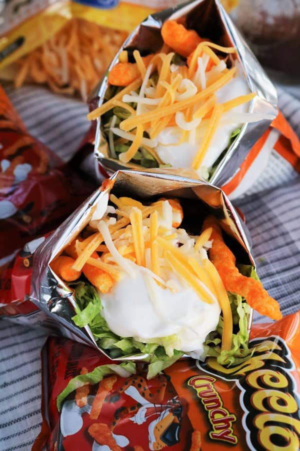 Homemade Walking Tacos with Cheetos.