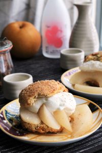 Crystallized Ginger Scones with Sake Poached Asian Pears